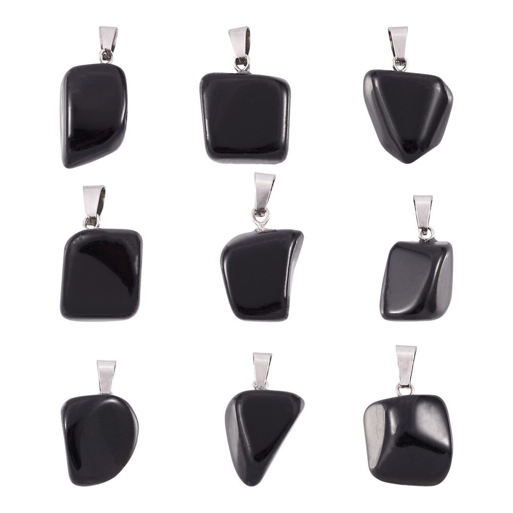 5213 Pandahall 24pcs Irregular Natural Gemstone Pendant Black Stone
